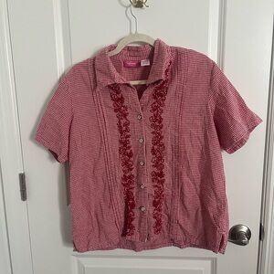 Petite Red & White Checkered Gingham Button Down